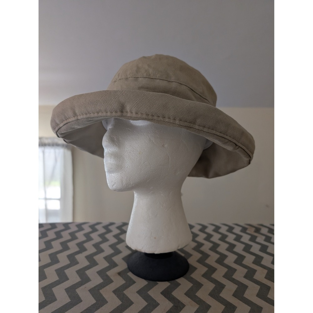 Vintage Scala Womens Tan Khaki Wide Brim Bucket Sun Hat Adjustable Handmade - Picture 2 of 8